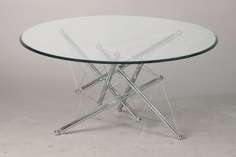 Couchtisch, "No. 714", Entwurf Hannes Wettstein & Theodore Waddell, 1973, Ausführung wohl Cassina Italien, Gestell verchromter Stahl, ...
