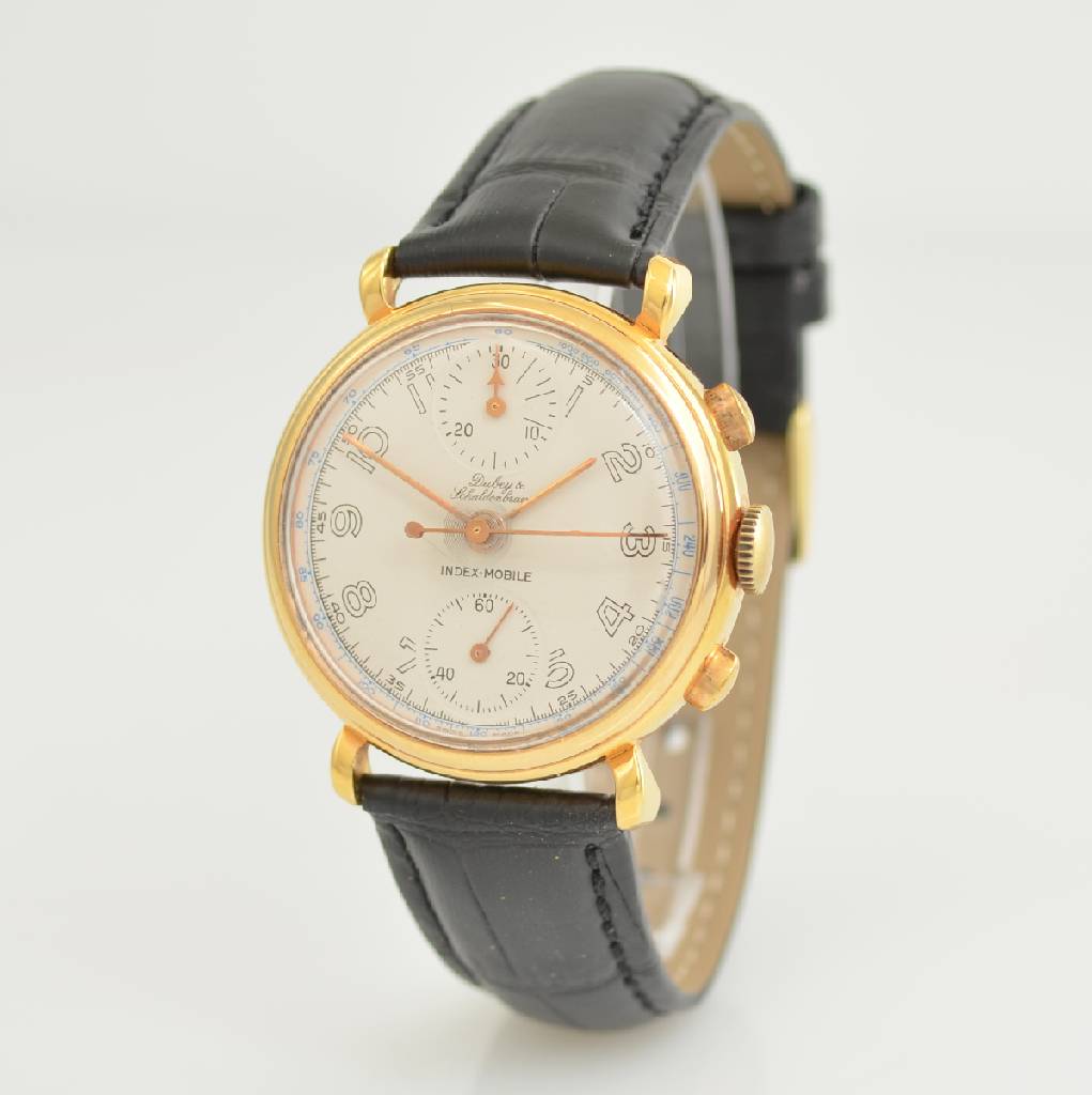 Detail b: DUBEY & SCHALDENBRAND Index-Mobile Armbandchronograph mit Semi-Rattrapante, Schweiz um 1990, Handaufzug, verg. Gehäuse, vers. Zifferbl. m. arab. ...