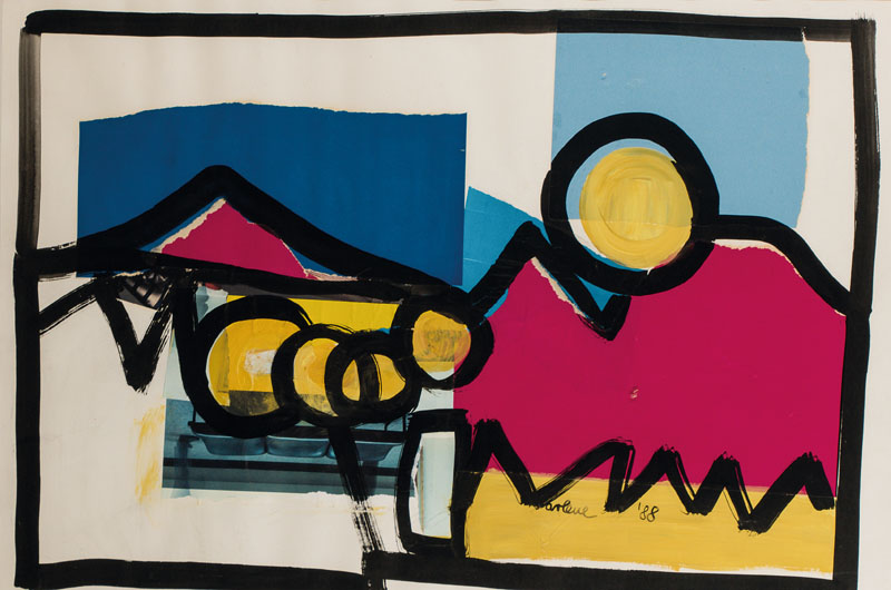 Marlene Reinsch, Mannheimer Künstlerin, Collage/Acryl/Papier, sign., PP Ausschnitt 66x97cm, unter Glas gerahmt 150x110 cm