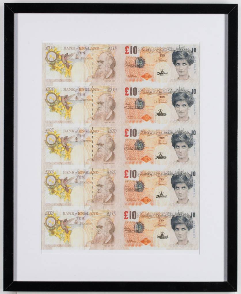 Banksy geb. 1974 Bristol, 5 Di-faced Tenner,Offset-Lithografie, 37,5x28,5 cm, PP, unter Glas gerahmt