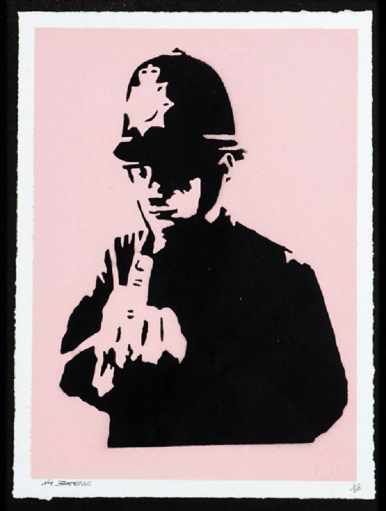 Banksy by NOT BANKSY, (Stot21STCplanB aka Harry Adams), Rude Copper red, 2016, Schablone/Sprühfarbe auf Büttenpapier, sign., num. 1/20, ...