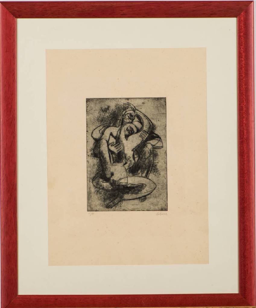 unbekannter Künstler, Verschlungenes Liebesspiel, Radierung, ca. 1920/30, undeutlich sign., num. 10/15, Platte 21x14 cm,unter Glas gerahmt