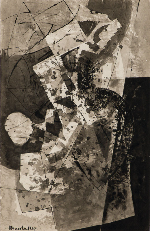 Heinz Brzoska, geb. 1942, Komposition, Mischtechnik, sign., dat. 1967, Blattgr. 34x21cm, unter Glas gerahmt