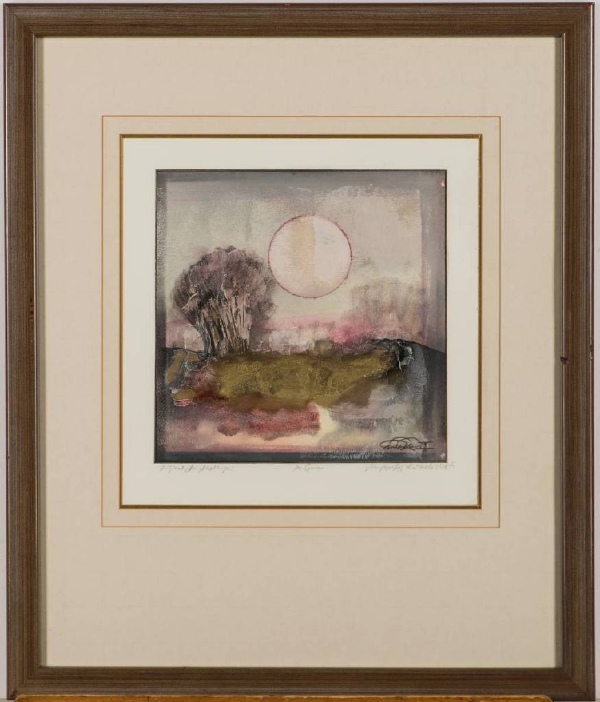Ernst Peter Rade, geb. 1938 Heidenau, Lunalicht, Mischtechnik/Acryl/Collage, 1988, sign., betitelt, Motiv 27x27cm, Rahmen 65x55 cm, unter Glas gerahmt