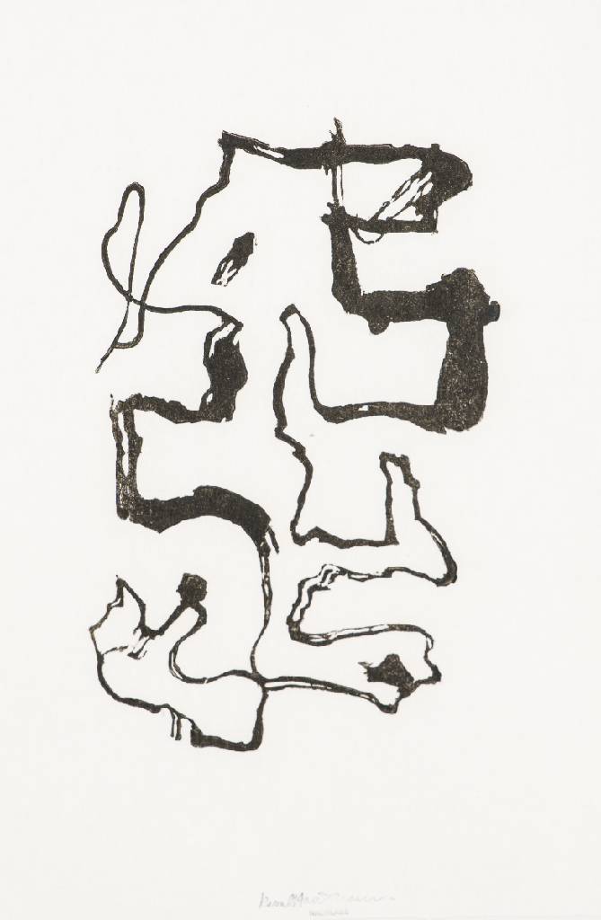 Detail a: Raoul Hausmann, 1886-1971, Ohne Titel, 5 Holzschnitte auf handgeschöpftem Büttenpapier, aus 1949-1957, je an unterem Blattrand Nachlassstempel, ...