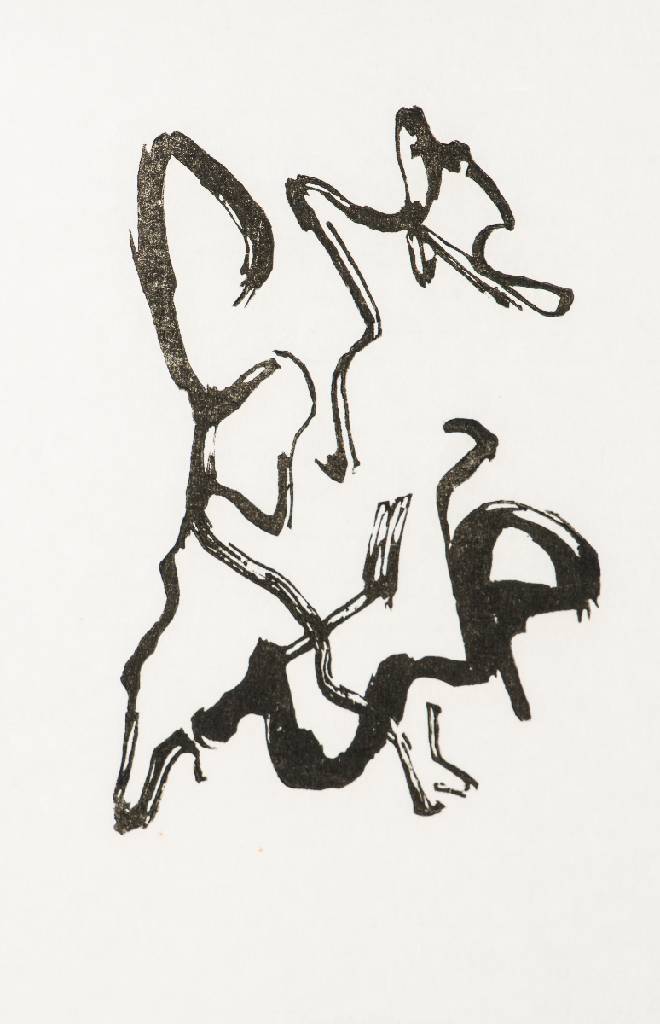 Detail b: Raoul Hausmann, 1886-1971, Ohne Titel, 5 Holzschnitte auf handgeschöpftem Büttenpapier, aus 1949-1957, je an unterem Blattrand Nachlassstempel, ...
