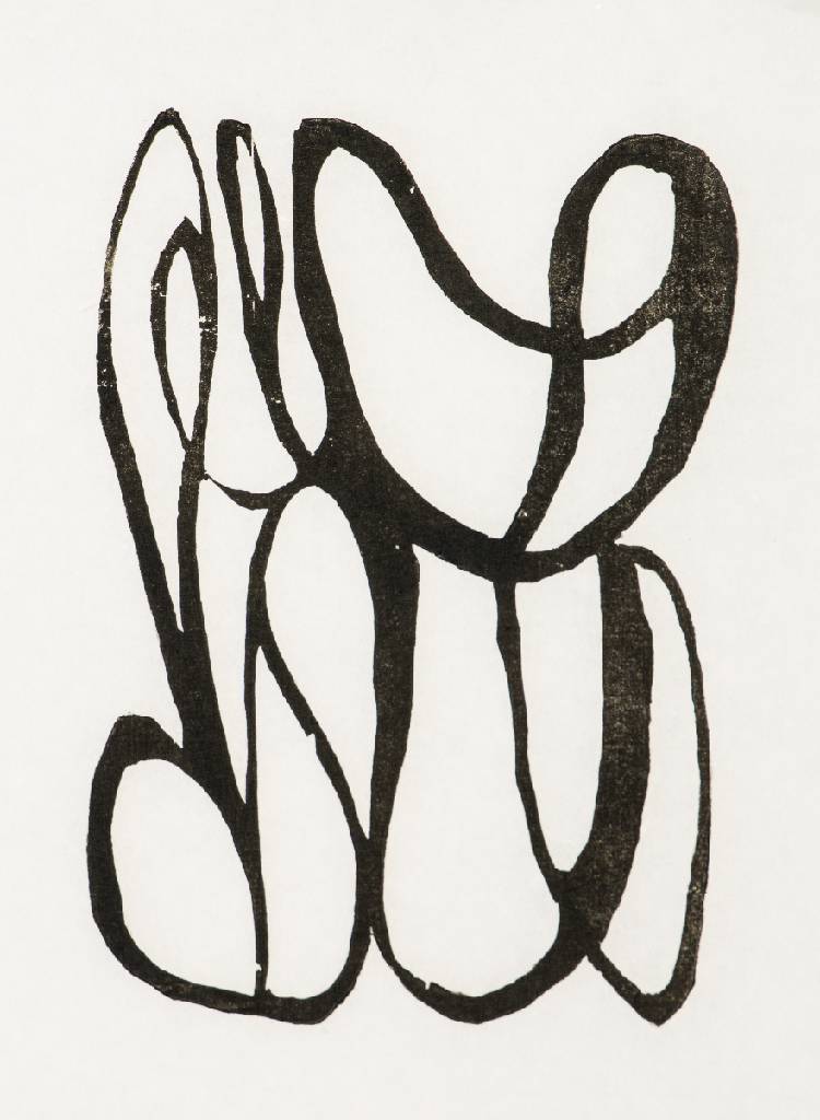 Detail d: Raoul Hausmann, 1886-1971, Ohne Titel, 5 Holzschnitte auf handgeschöpftem Büttenpapier, aus 1949-1957, je an unterem Blattrand Nachlassstempel, ...