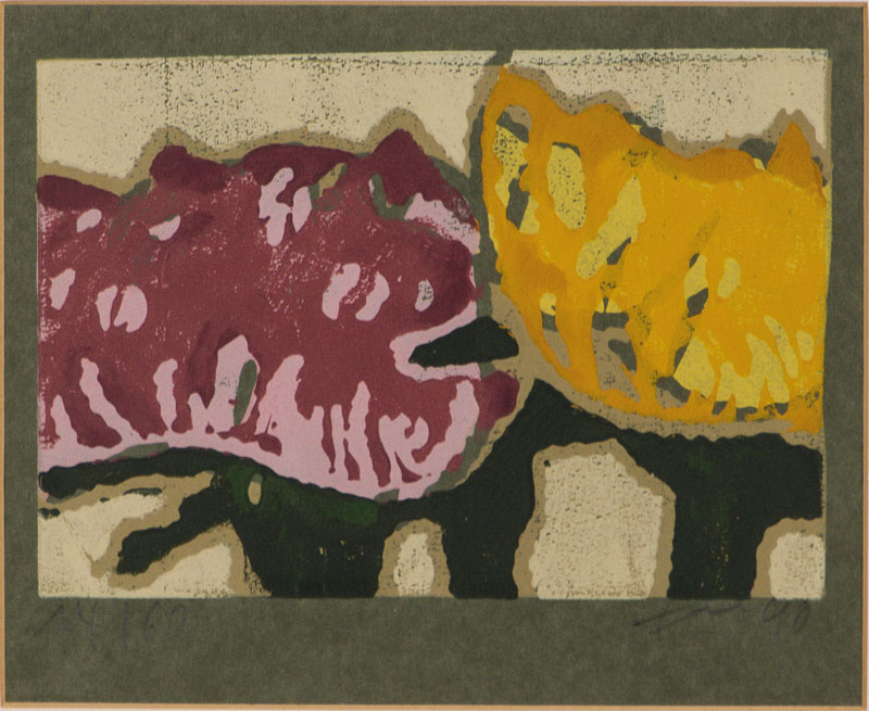 Klaus Fussmann, geb. 1938 Velbert, Rosen, Linolschnitt, sign., num. 14/60, dat. (19)90, ca. 22,5x25,5 cm, unter Glas gerahmt