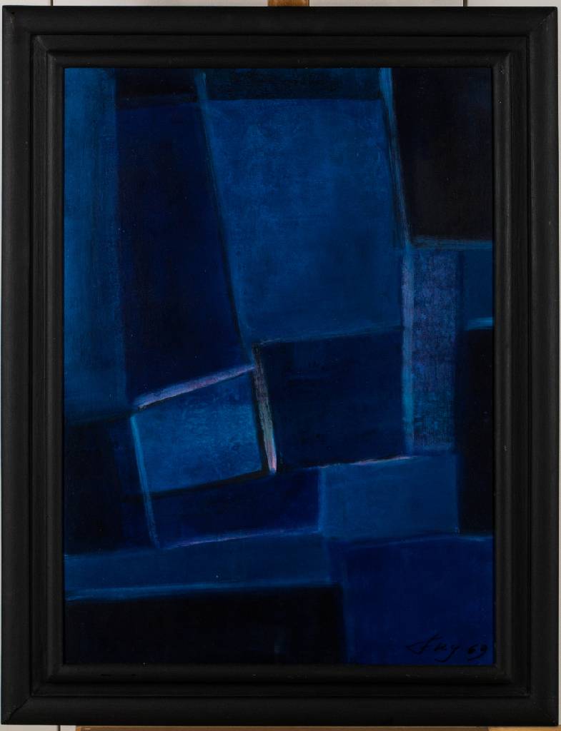 Hubertus Karl Frey, 1929 Breslau-2003 Stuttgart, Komposition in Blau, Acryl/Hartfaser, sign., dat. (19)69, 74x54 cm,Rahmen