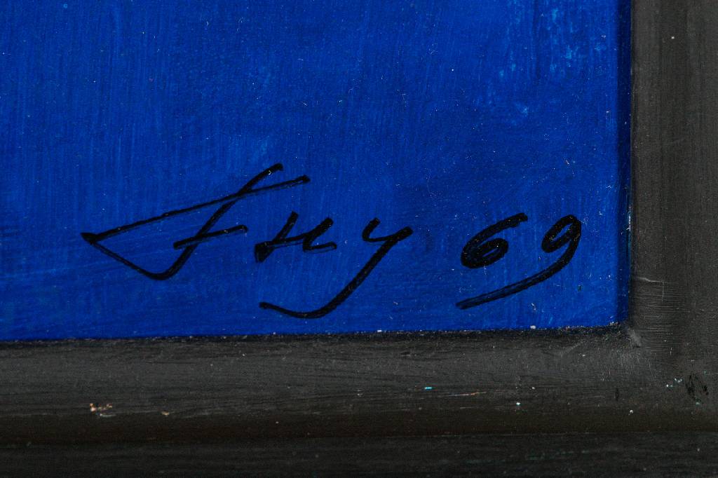 Detail a: Hubertus Karl Frey, 1929 Breslau-2003 Stuttgart, Komposition in Blau, Acryl/Hartfaser, sign., dat. (19)69, 74x54 cm,Rahmen