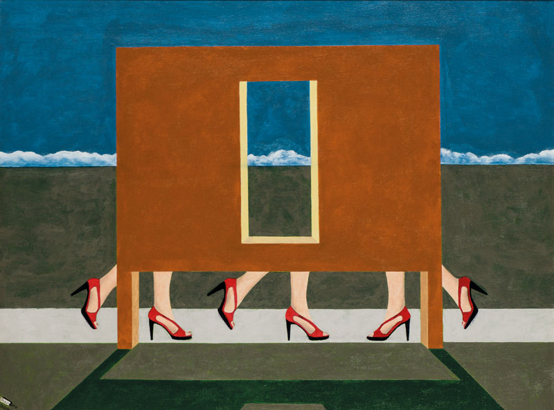 Dulli, zeitgenössischer Künstler, Umkleidekabine, Acryl/Lwd, sign., 60x80 cm, Rahmen