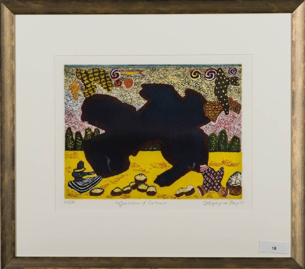 Charlotte Herzog von Berg, geb. 1936 Mannheim, Garden of Colours, Lithographie, sign., num. 60/70, dat. (19)97, ca. 24,5x32,5 cm, unter Glas gerahmt, ...