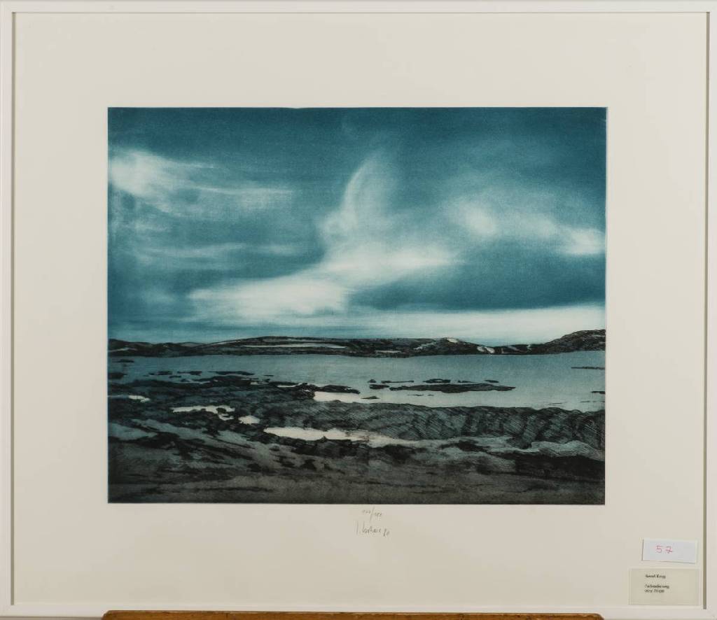 Bernd Krug, Farbradierung, sign., num. 144/180, dat. (19)80, Platte 40x49 cm, Blattgr. 60x70 cm, unter Glas gerahmt Provenienz: Verband Sparda Bank ...