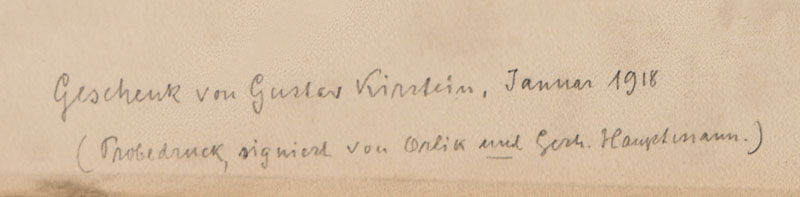 Detail b: Emil Orlik, 1870-1932, Porträt des Schriftstellers Gerhart Johann R. Hauptmann, Kaltnadelradierung, handsign. vom Künstler undvon Gerhart ...