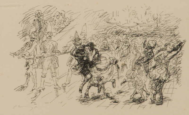 Detail b: Max Slevogt, 1868-1932, Konvolut aus 3 Lithografien, darunter: Der Riese kämpft mit dem Königssohn, 1920, Auflage 100Ex., WVZ: Söhne Nr. 597, ca. ...