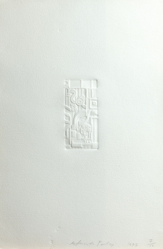 Detail b: Eduardo Paolozzi, 1924-2005 London, zwei Relief-Drucke auf Büttenpapier, je handsign., num. 7/10, dat. 1977, Platte 10,5x5 cm, Blattgr. 38x25,5 cm