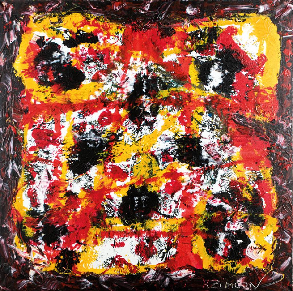 ZIMCON, geb. 1938 Hannover, Meisterschüler von A.R. Penck, hier: Genesis, Acryl/Lwd, sign., verso betitelt, 100x100 cm