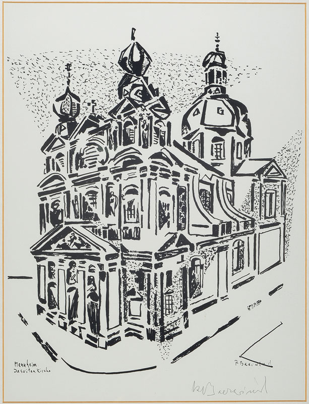 Detail a: Rudi Baerwind, 1910-1982 Mannheim, Konvolut aus 3 Arbeiten: Filzstiftzeichnung: Porträts seiner Freunde, sign., dat. 1980, ca. 58x83cm,Holzschnitt: ...