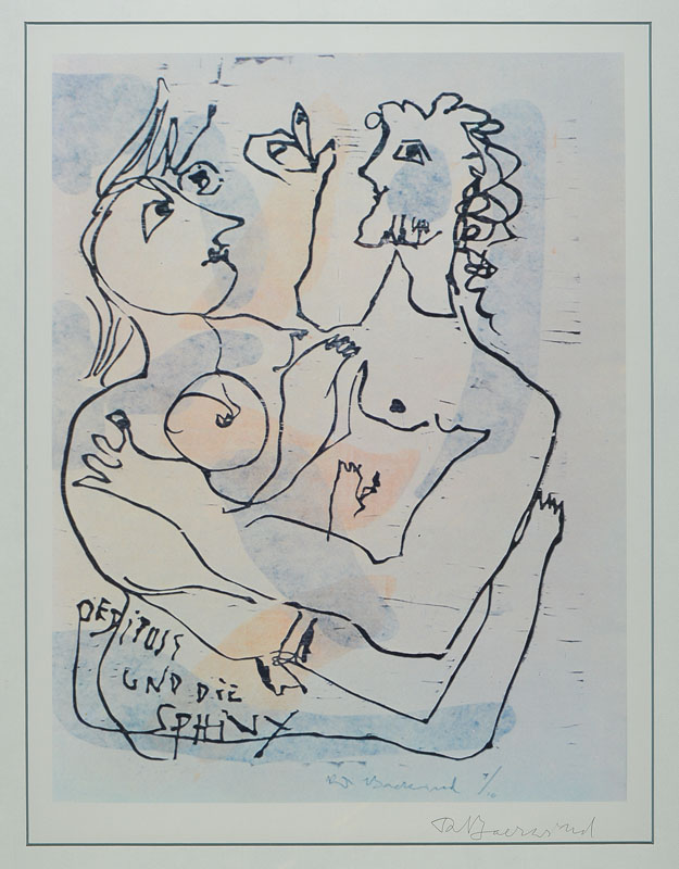 Detail b: Rudi Baerwind, 1910-1982 Mannheim, Konvolut aus 3 Arbeiten: Filzstiftzeichnung: Porträts seiner Freunde, sign., dat. 1980, ca. 58x83cm,Holzschnitt: ...