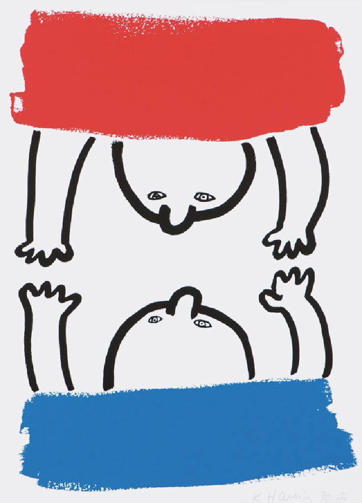 Keith Haring, 1958-1990, Siebdruck aus Story of red and Blue, 1989, sign., num. 23/90, dat. 90, verso Echtheitszertifikat, Blattgr. 58x42 cm