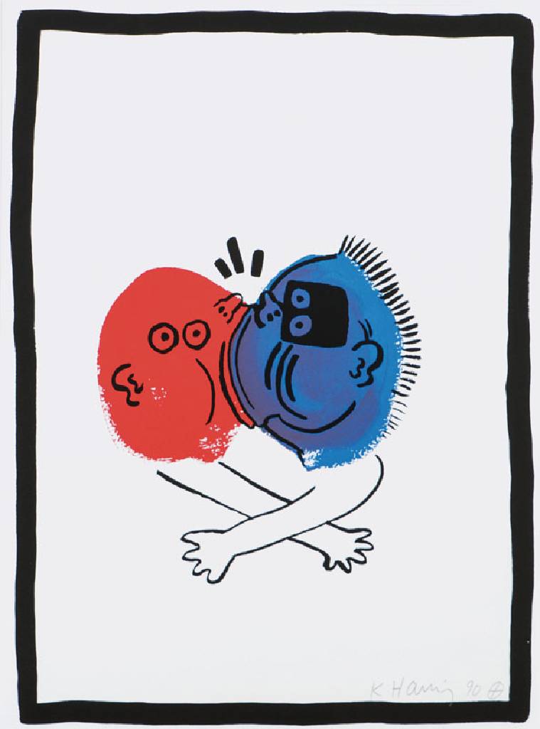 Keith Haring, 1958-1990, Siebdruck aus Story of red and Blue, 1989, sign., dat. 90, verso Echtheitszertifikat, num. 23/90, Blattgr. 58x42 cm