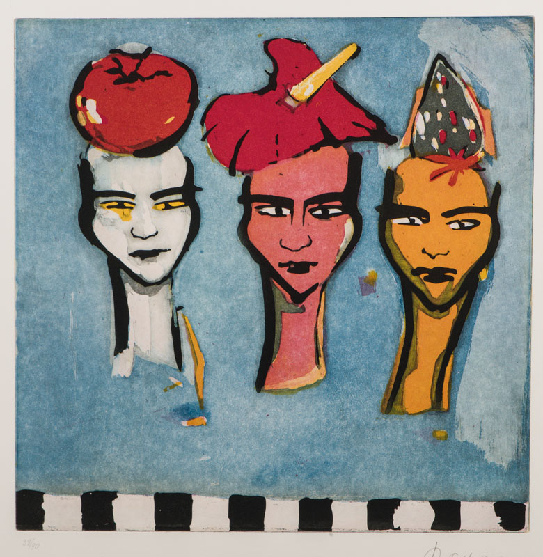 Elvira Bach, geb. 1951, Farbaquatinta- Radierung, sign., dat. 2002, num. 38/90, ca. 35x35 cm