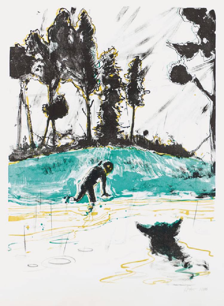 Daniel Richter, geb. 1962, Hundewasser, Farblithografie, sign., verso betitelt, dat. 2006, Blattgr. 75x57 cm