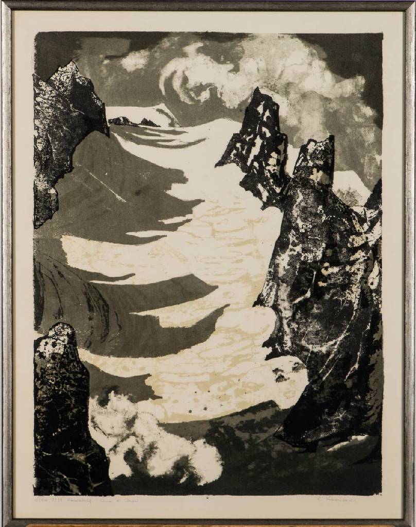 Erich Rockenbach, 1911-1984 Ludwigshafen, Cimon di Jassi, Lithografie, Handabzug, handsign., num. 2/30, betitelt, Blattgr. 68x53cm, unter Glas gerahmt
