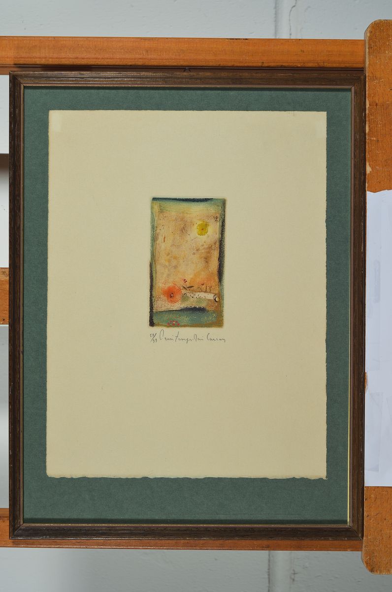 Detail k: René Carcan, 1925-1993 Brüssel, Farbradierung, handsign., num. 58/99, Platte 12x7 cm, unter Glas gerahmt
