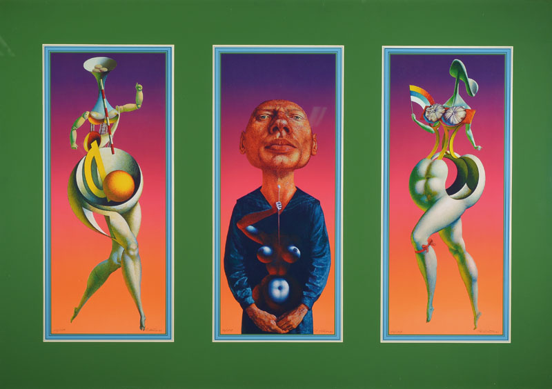 Rudolf Hausner, 1914-1995, Adam Triptychon, drei Farblithographien, alle handsign., num. 43/150, je ca. 48x19,5cm, unter Glas gerahmt