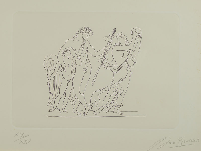 Arno Breker, 1900-1991, Amor, Psyche und Terpsichore, Radierung auf Bütten, handsign., num. XIX/XXV, ca. 20 x 29 cm, unter Glas gerahmt, dazu: Buch: ...