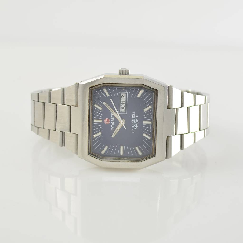 ROAMER Herrenarmbanduhr Rockshell Mark II, Automatik, Schweiz um 1973, Ref. 2789- 9120.621, mehrflächiges Edelstahlgeh. inkl. orig. Gliederband m. ...