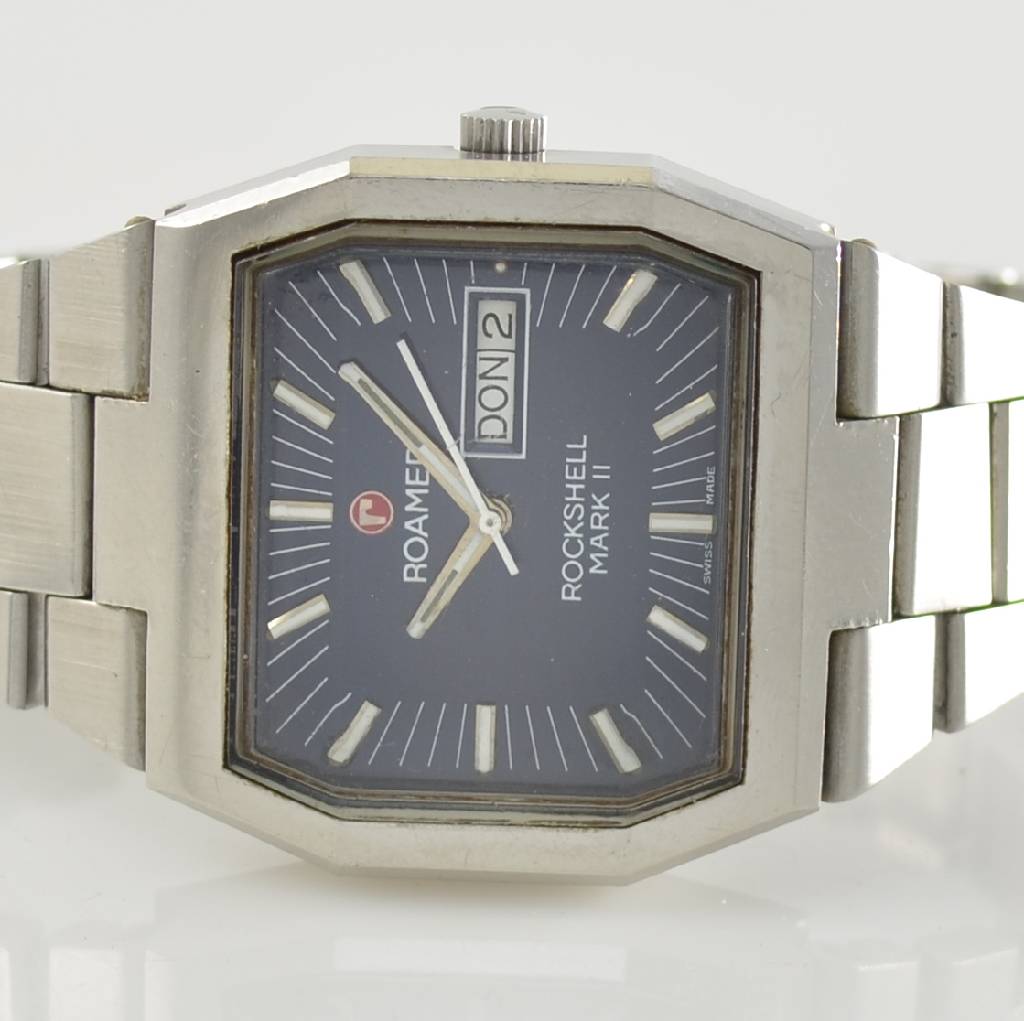Detail a: ROAMER Herrenarmbanduhr Rockshell Mark II, Automatik, Schweiz um 1973, Ref. 2789- 9120.621, mehrflächiges Edelstahlgeh. inkl. orig. Gliederband m. ...