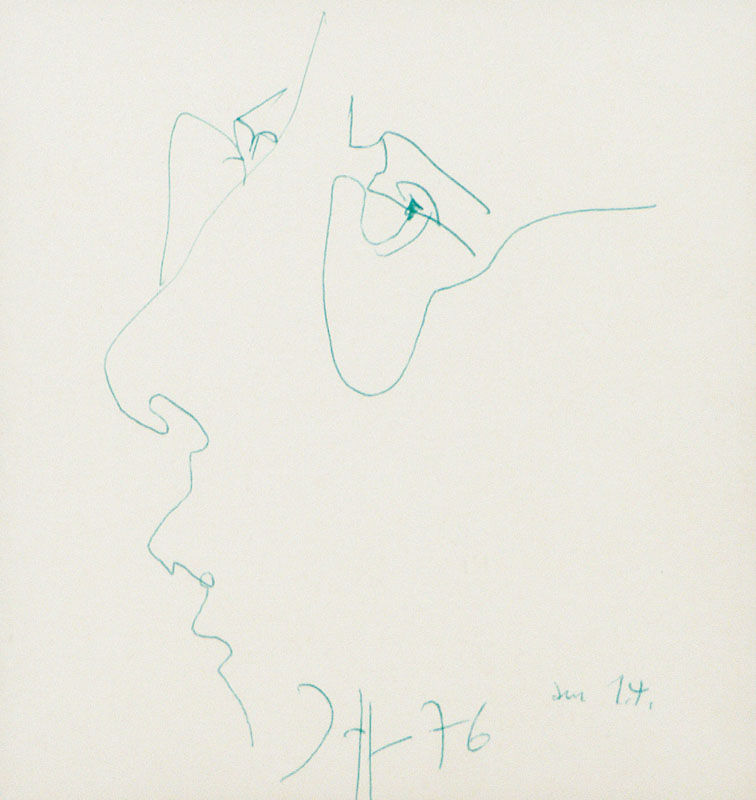 Horst Janssen, 1929-1995, Portrait, Zeichnung, sign., dat. 76, ca. 18x17 cm, unterGlas gerahmt, gesamt 56x45 cm, inkl. Galerierechnung