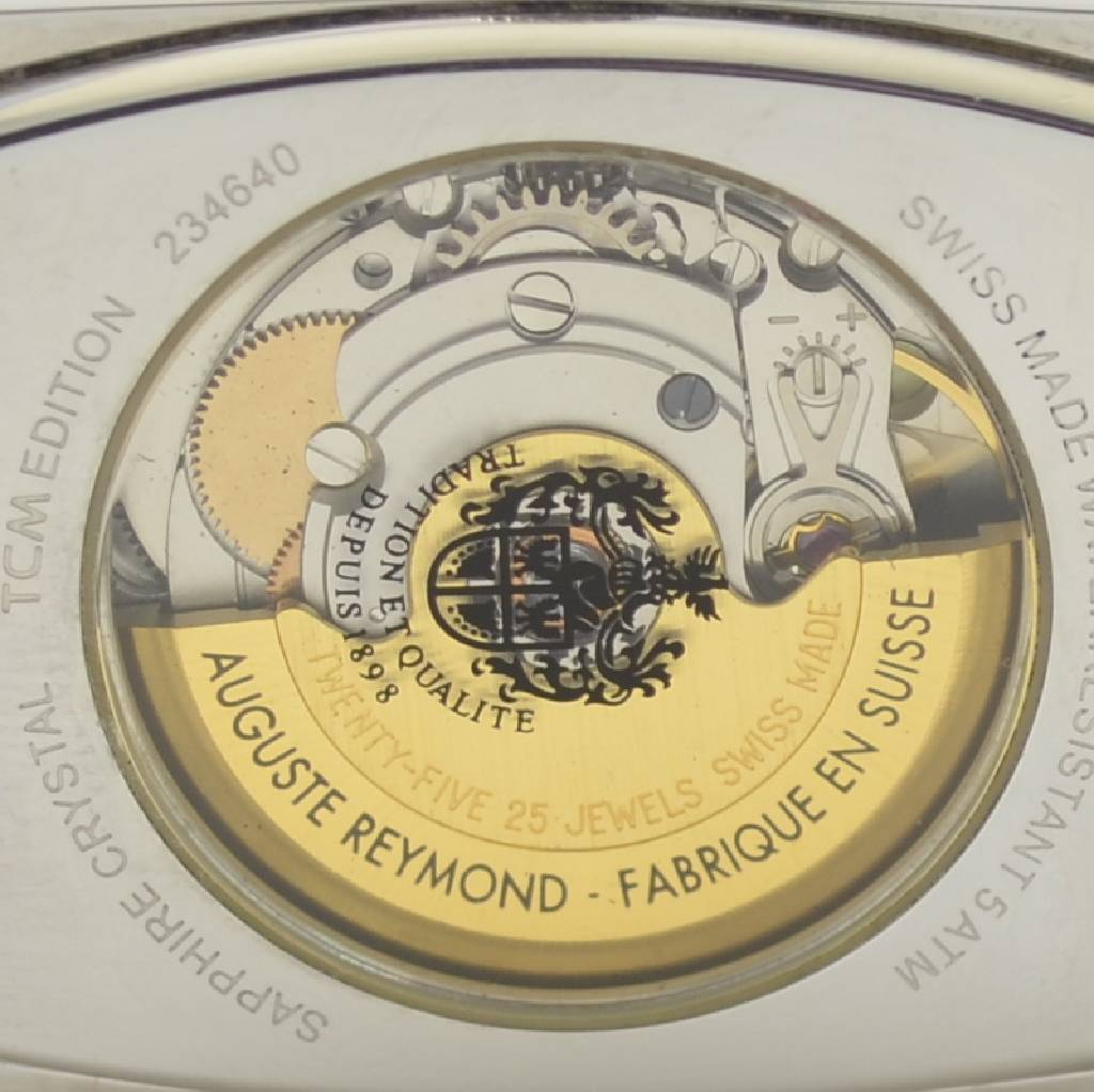 Detail g: AUGUSTE RAYMOND rechteckige Herrenarmbanduhr in Stahl, Schweiz um 2010, Automatik, beids. Saphirvergl., Boden gedr., silb. Zifferbl. m. arab. Zahlen, ...