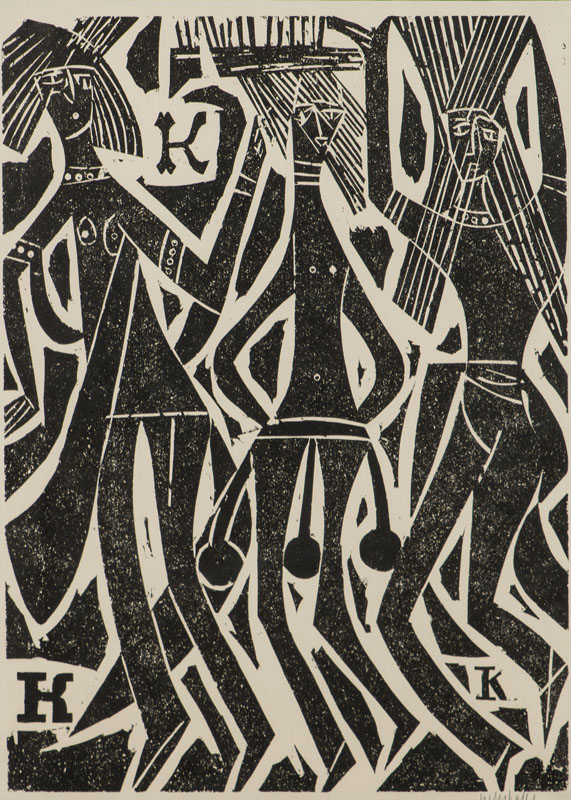 HAP Grieshaber, 1909-1981, Die Kohorte des Köstschei, 1965, Holzschnitt, handsign., Platte 52x38 cm, PP, unter Glas gerahmt