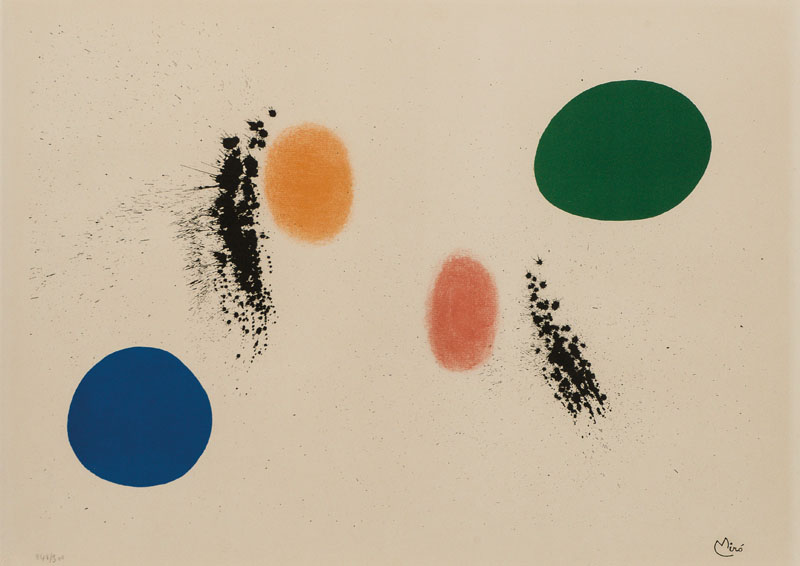 Joan Miró, 1893-1983, Farblithografie, drucksigniert, num. 248/300, Prägestempel Edition Maeght Paris in li unteren Ecke, Blattgr. 46,5 x 62,5 cm, ...