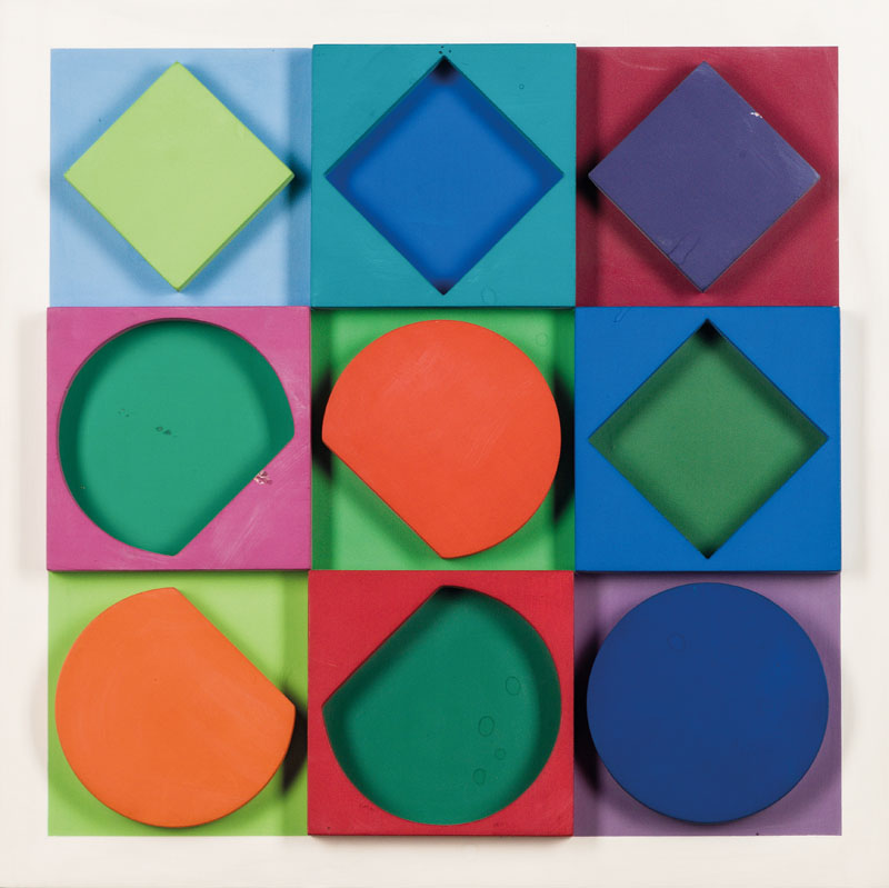 Victor Vasarely, 1906-1997, Beryl-Positif, Holzskulptur/Acryl, verso Etikett der EditionDenise René, Paris, betitelt, sign., num. 11/50, ca. 36x36 ...