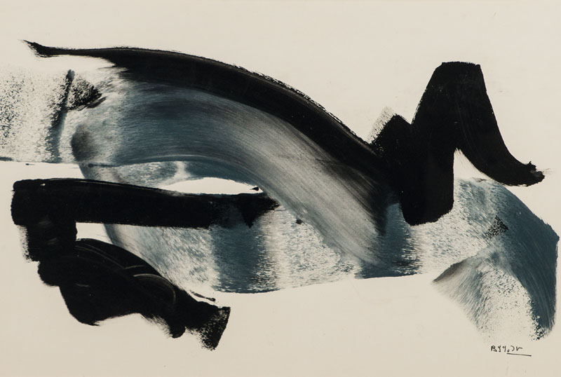 Bernard Bygodt, 1939-2004, Moderne Komposition in Schwarz und Grau, Gouache/Papier, sign., PP Ausschnitt ca. 60x70cm, unter Glas gerahmt