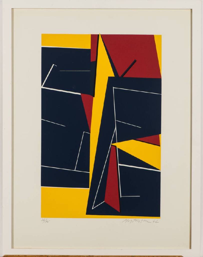 Prof. Richard Mortensen, 1910-1993, geometrische Komposition, Farbserigraphie, sign., dat. 62, num. 36/75, ca. 67x50 cm, unter Glas gerahmt