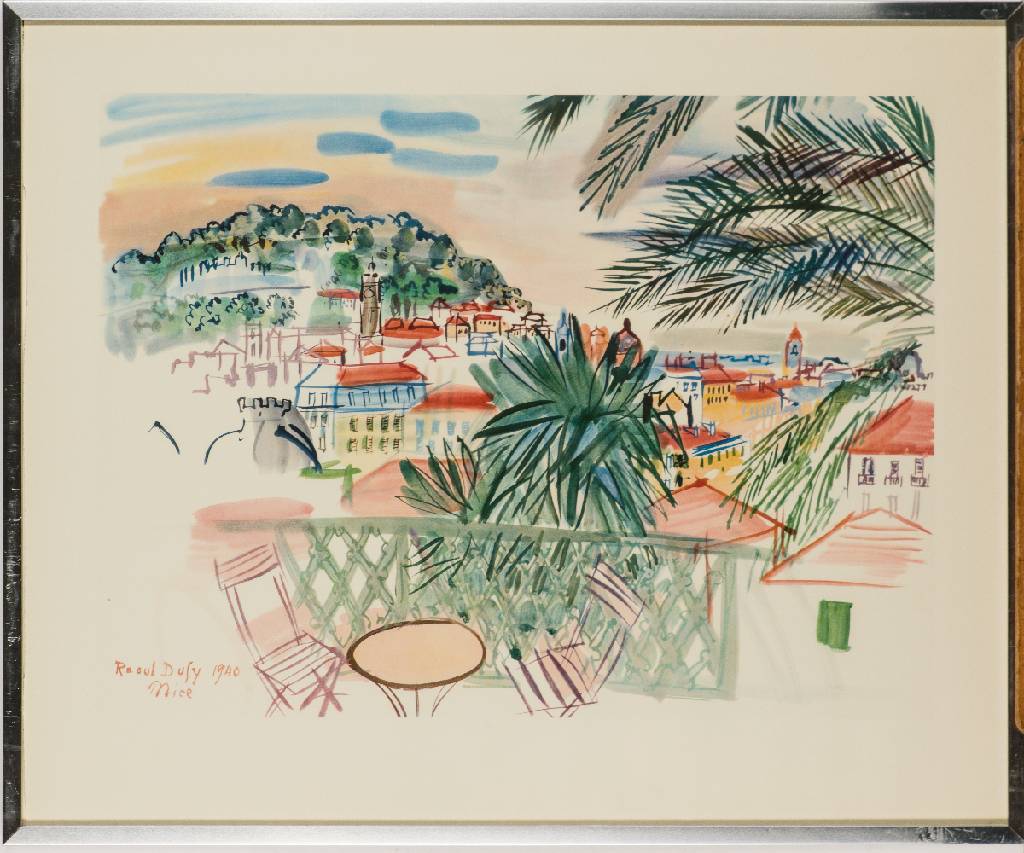 Raoul Dufy, 1877-1953, Nice, Farblithografie, drucksign., dat. 1940, ca. 48x58 cm, unter Glas gerahmt