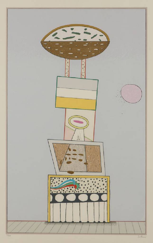 Kurt Sohns, 1907-1990, moderne Staffagenkomposition, handsign., num. 1/30, Motiv ca. 66x40 cm, unter Glas gerahmt