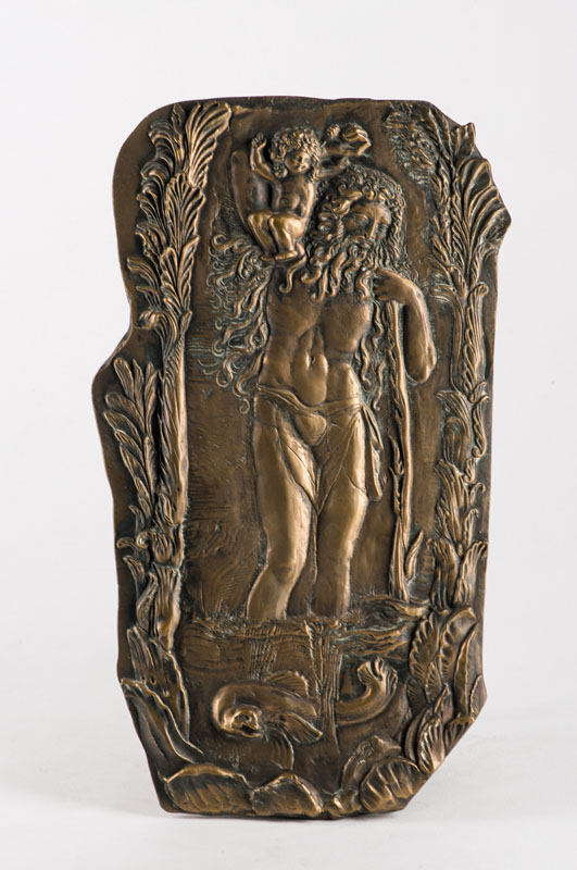 Ernst Fuchs, 1930-2015, Christopherus, Bronze-Relief, 1973, verso sign., WVZ 14a, ca.37x20 cm, inkl. Original-Box