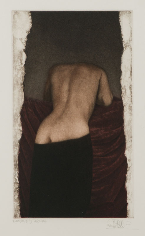 Willi Kissmer, geb. 1951, Rückenakt, Farbradierung, handsign., épreuve d'artiste, Platte 34x20 cm, unter Glas gerahmt, gesamt 60x45 cm
