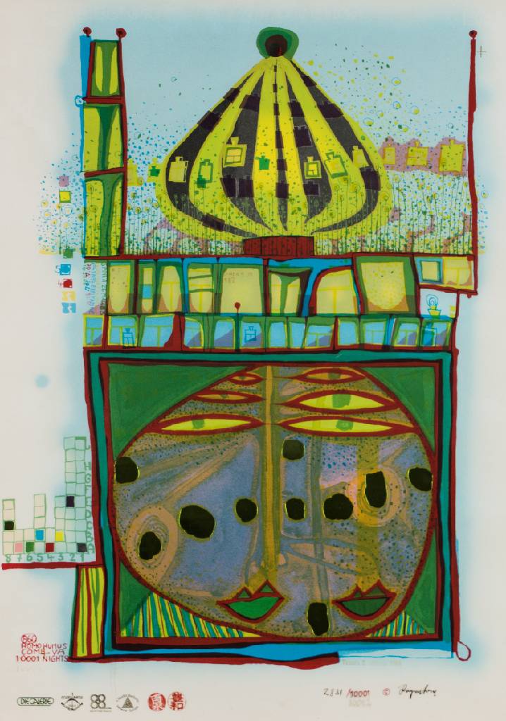 Friedensreich Hundertwasser, 1928-2000, HomoHumus Come Va, Farblithografie, sign., num. 2831/10001, 70x50 cm, unter Glas gerahmt