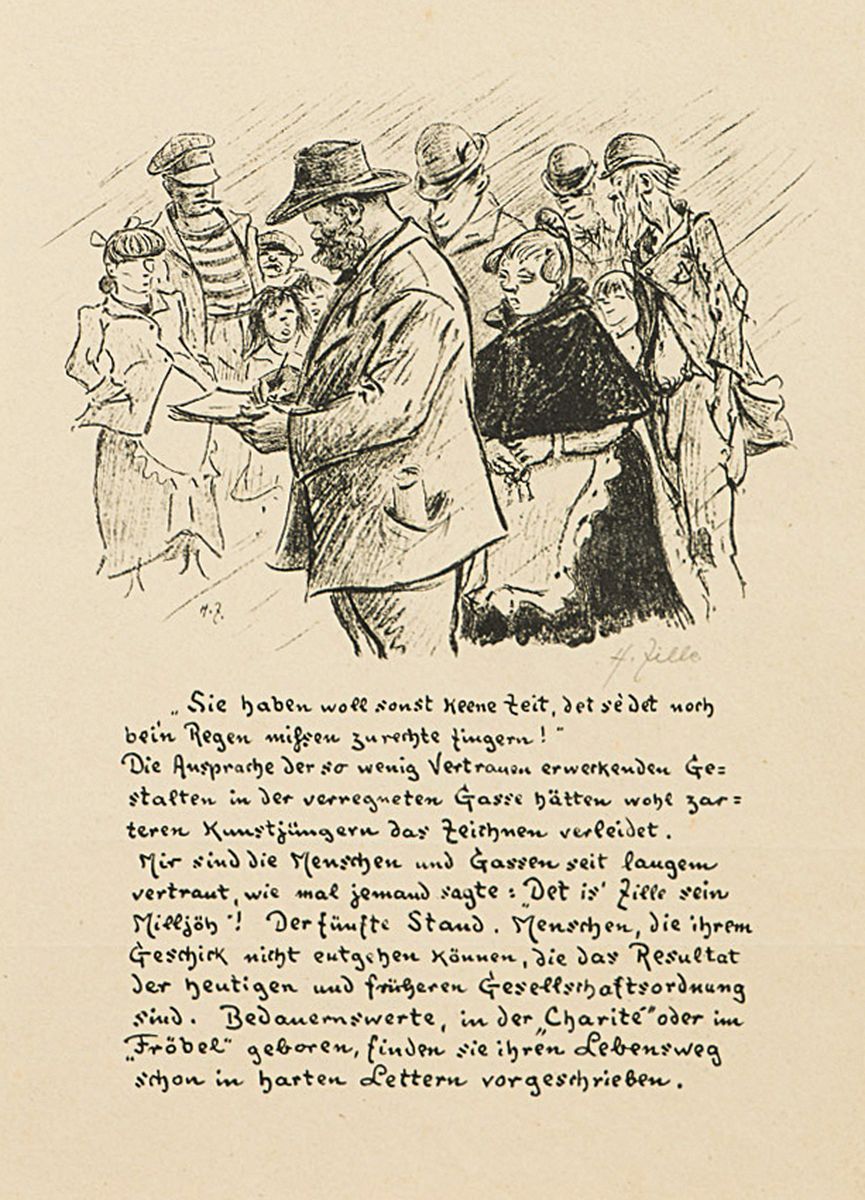 Heinrich Zille, 1858-1929, Im Regen zeichnend, Lithografie, 1919, handsign., Blattgr. 37,5x27 cm