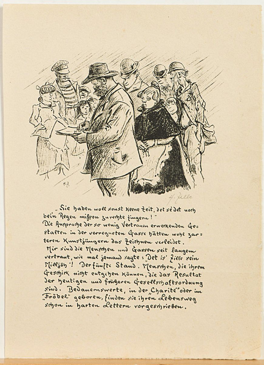 Detail k: Heinrich Zille, 1858-1929, Im Regen zeichnend, Lithografie, 1919, handsign., Blattgr. 37,5x27 cm