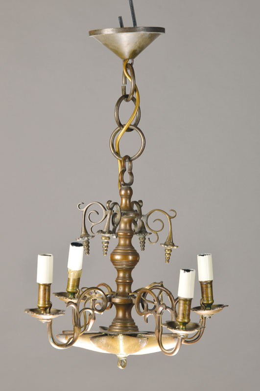Messinglüster, Niederlande, um 1850, 4 Brennstellen, zusammensteckbar, später elektrifziert, Elektrifizierung nicht geprüft, H.ca. 36cm