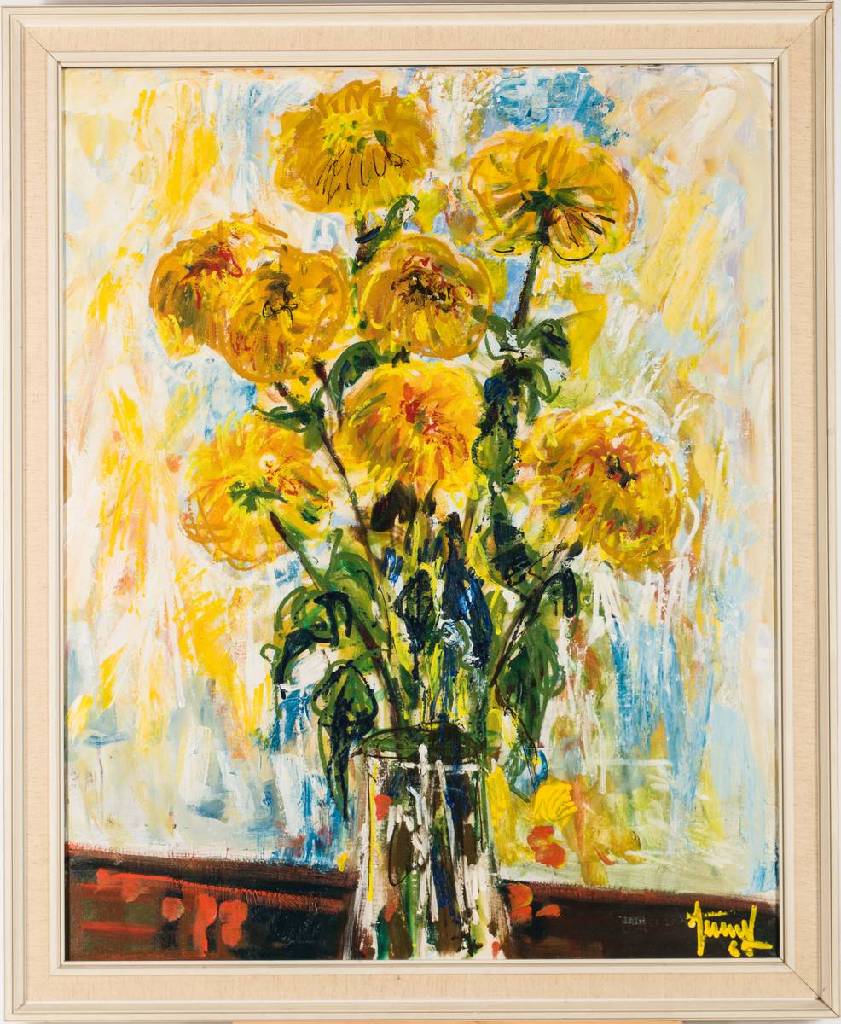 Georg Günther Zeuner, 1923-2011 Speyer, Sonnenblumen in Vase, Öl/Lwd, sign., dat. (19)85, ca. 100x80 cm, Rahmen
