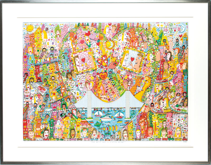 Detail a: James Rizzi, 1950-2011, The best art is a good heart, 3D-Lithografie, handsign., num. 88/350, betitelt, dat. 2000, Motiv 69x93 cm, unter Glas gerahmt